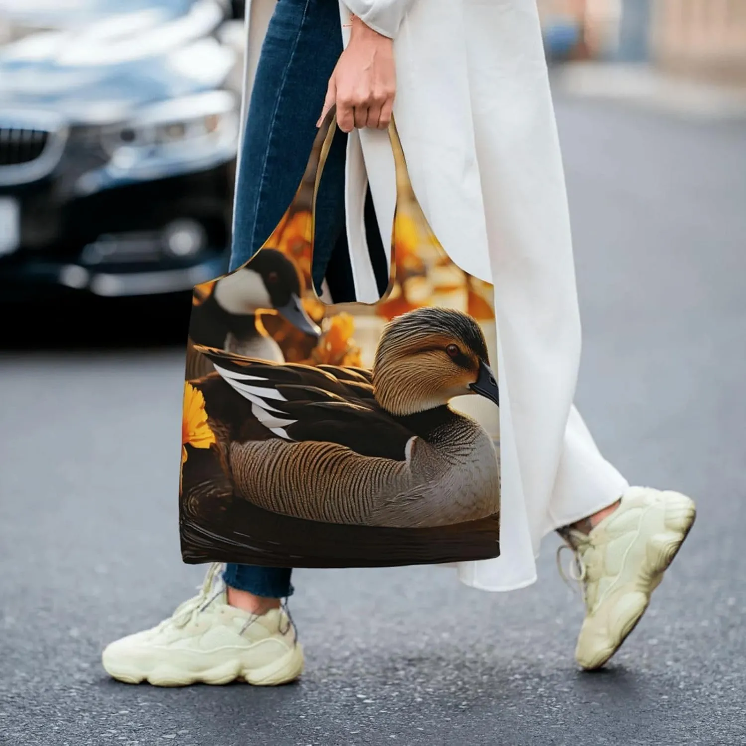 Tote Bag for Women Reusable Grocery Bag Canvas Shopping Bag Elephant white pattern Handbag Foldable Shoulder Bag