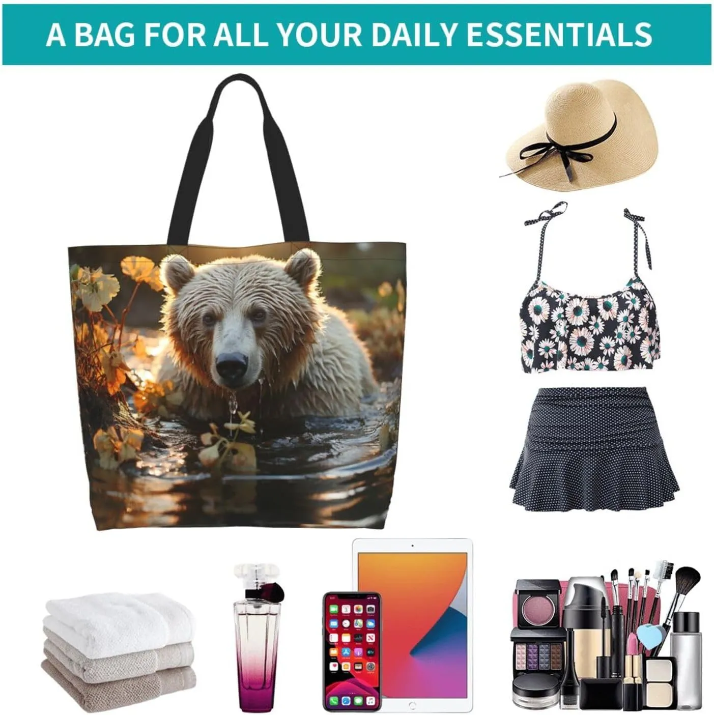 Tote Bag for Women Reusable Grocery Bag Shopping Bag Big Eyed Dog Tote Bags Handbag Foldable Shoulder Bag