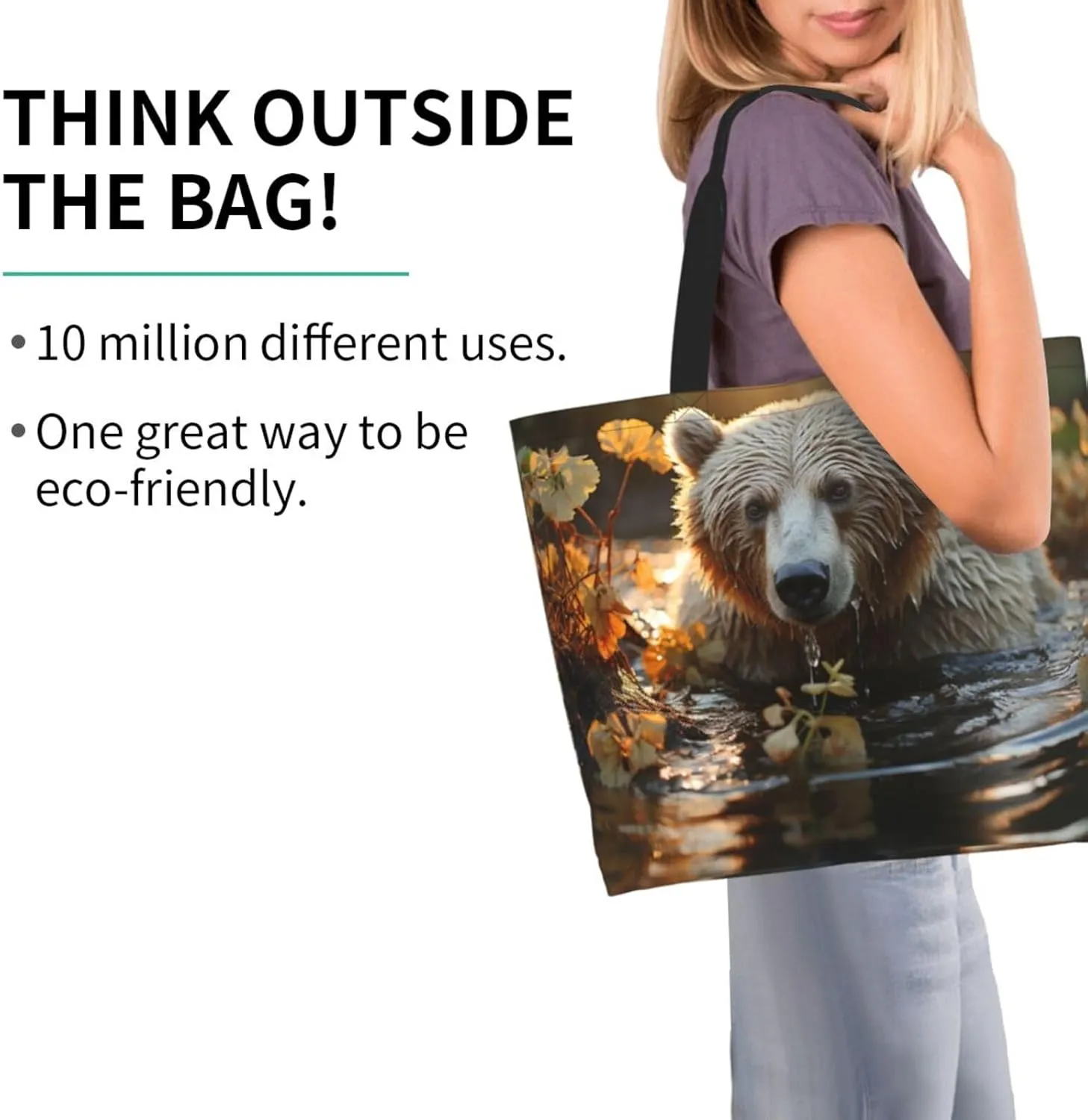 Tote Bag for Women Reusable Grocery Bag Shopping Bag Big Eyed Dog Tote Bags Handbag Foldable Shoulder Bag