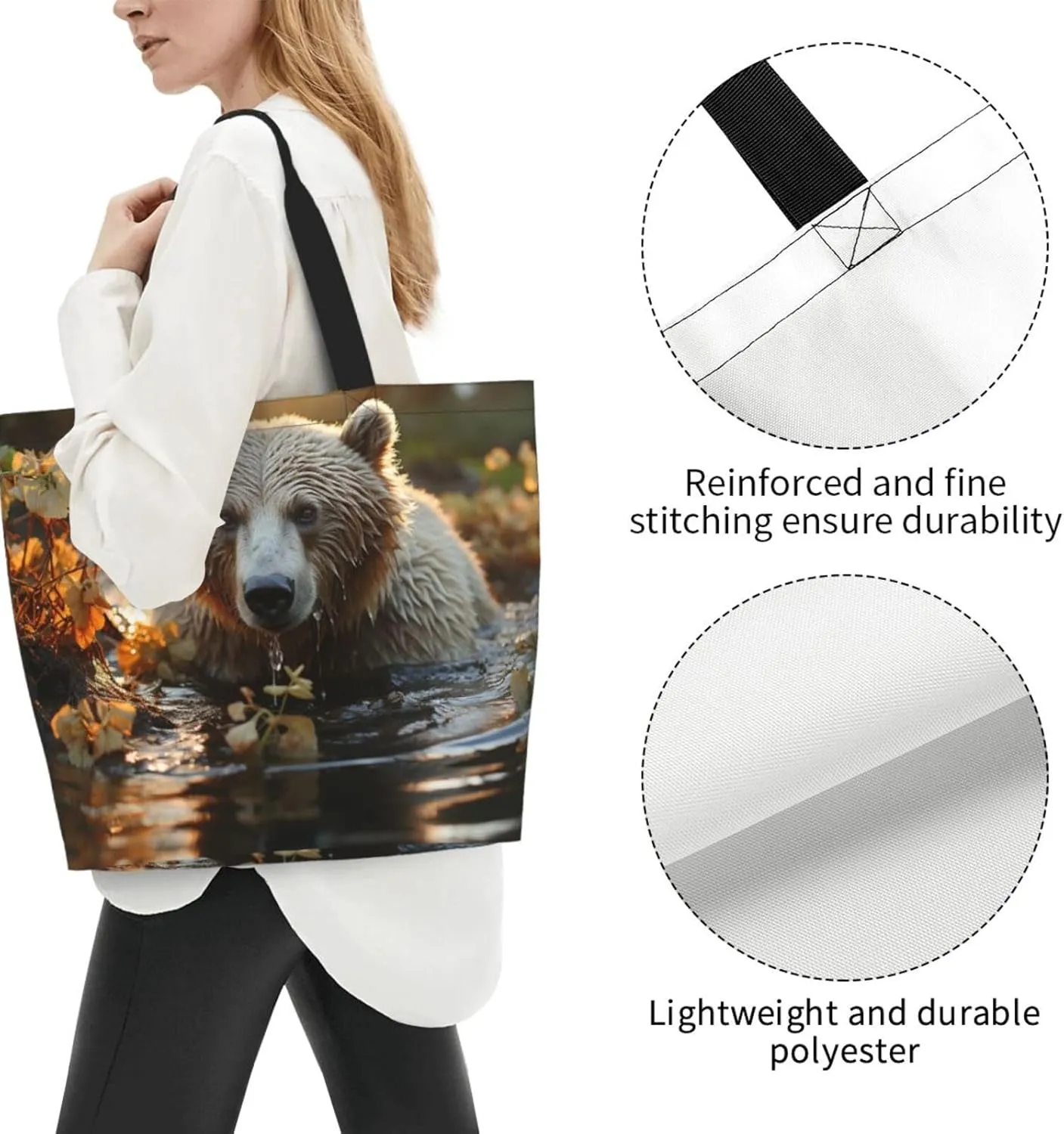 Tote Bag for Women Reusable Grocery Bag Shopping Bag Big Eyed Dog Tote Bags Handbag Foldable Shoulder Bag