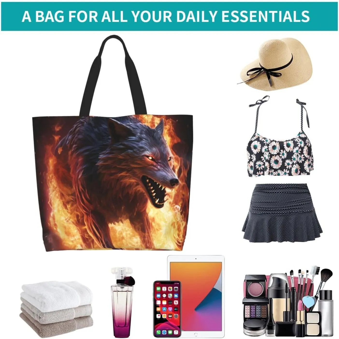 Tote Bag for Women Reusable Grocery Bag Shopping Bag Cats and Dogs Tote Bags Handbag Foldable Shoulder Bag