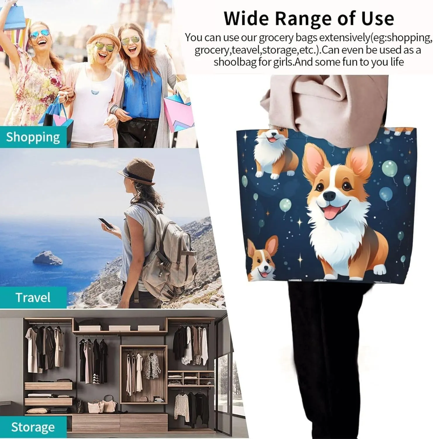 Tote Bag for Women Reusable Grocery Bag Shopping Bag Love Fabric Tote Bags Handbag Foldable Shoulder Bag