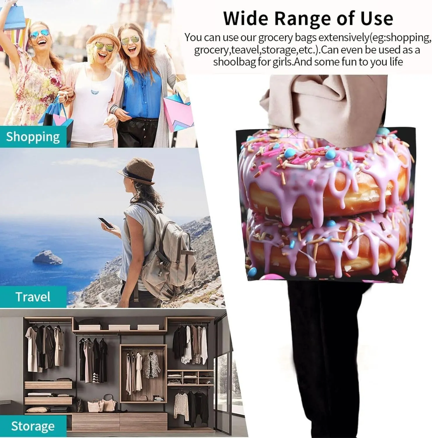 Tote Bag for Women Reusable Grocery Bag Shopping Bag Waves Tote Bags Handbag Foldable Shoulder Bag