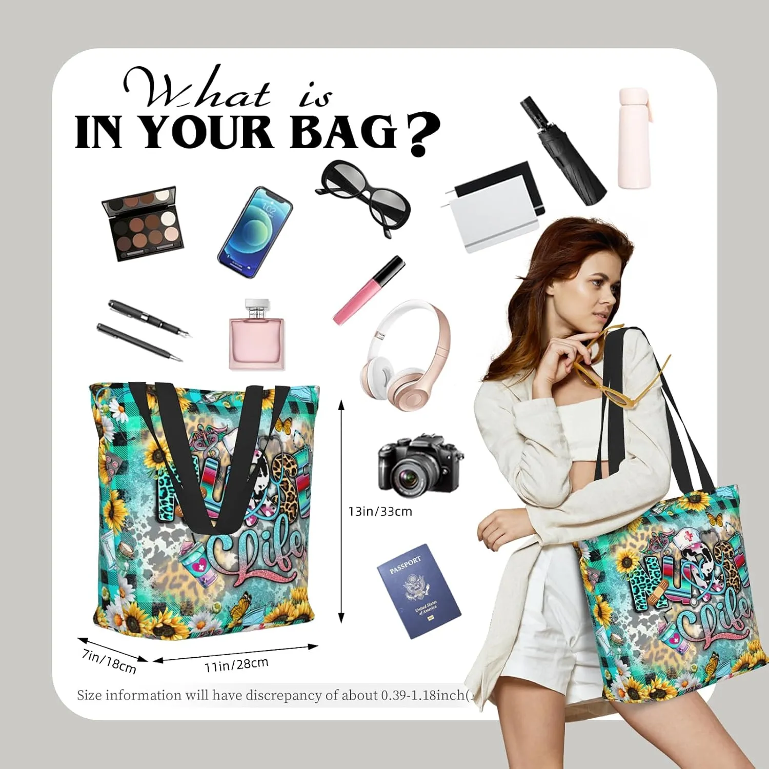 Tote Bag For Women, Tote Bag With Zipper Large Shoulder Bag For Women Travel, Work, Office, College, Nursing