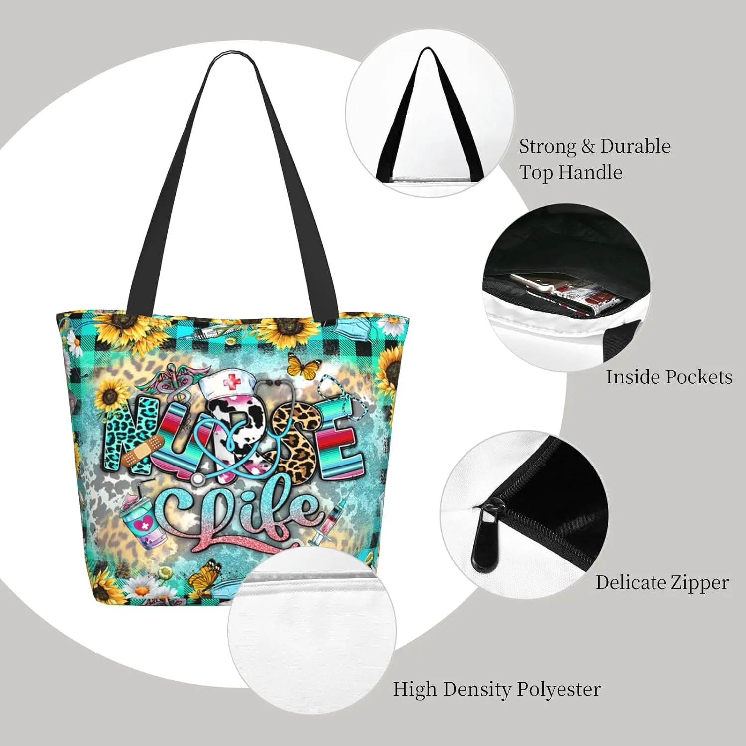 Tote Bag For Women, Tote Bag With Zipper Large Shoulder Bag For Women Travel, Work, Office, College, Nursing