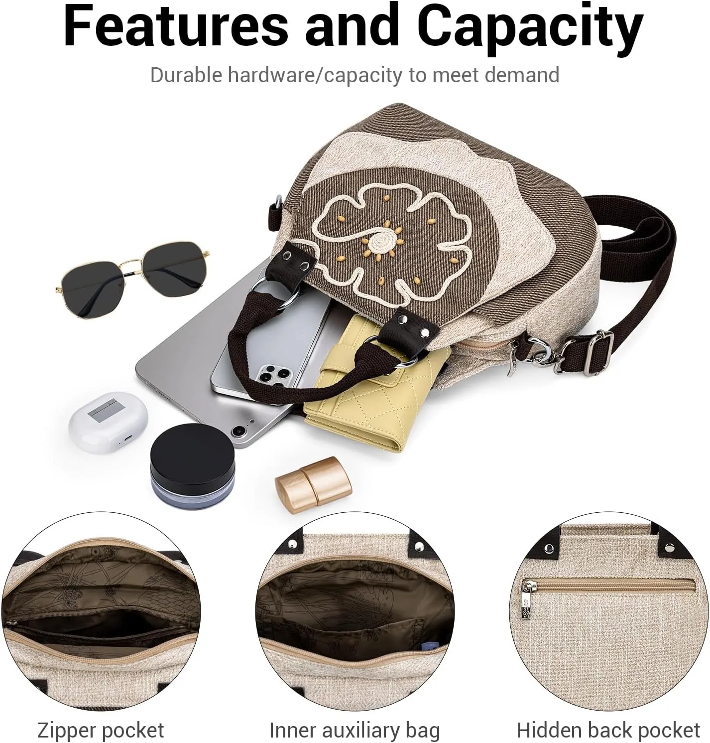 Tote Bag for Women With Zipper, Small Crossbody Bags for Women Trendy, Hand-Woven Shoulder Handbags