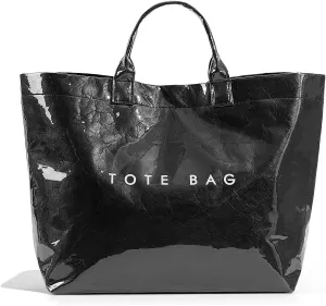 Tote Bag for Women,Large Work Tote Bag Clear Plastic Handbag PVC Letter Printed Bag Kraft Paper Hobo Bag with Handle