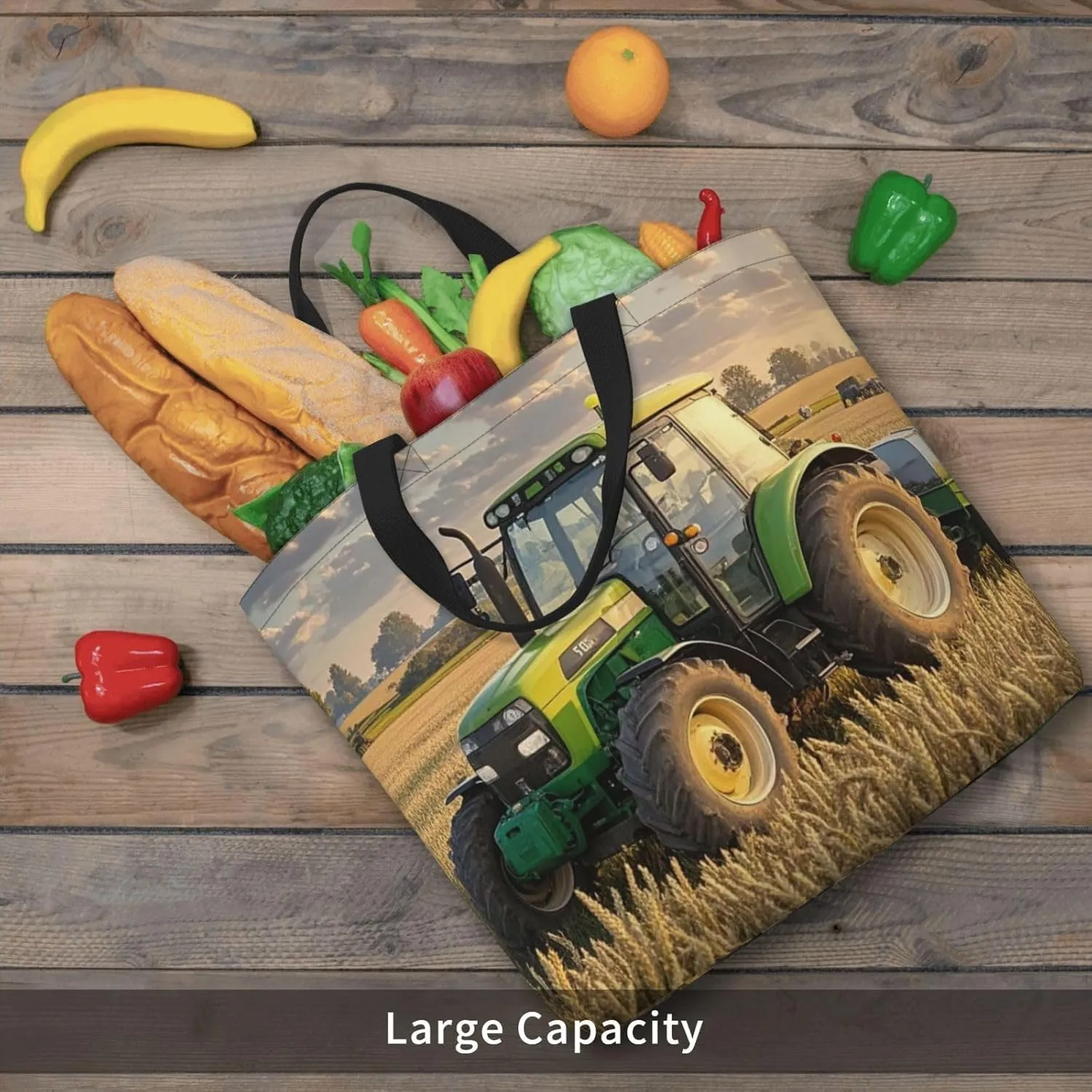 Tote Bag Large Capacity Grocery Bag With Zipper Tractor farm Shopping Bag Shoulder Bag for Women