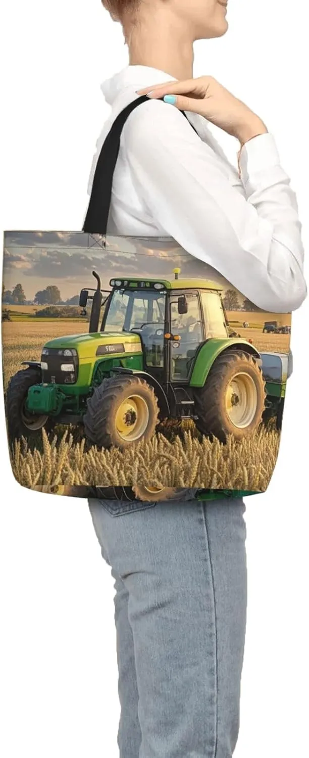 Tote Bag Large Capacity Grocery Bag With Zipper Tractor farm Shopping Bag Shoulder Bag for Women