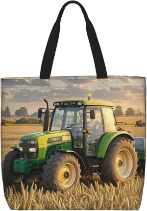 Tote Bag Large Capacity Grocery Bag With Zipper Tractor farm Shopping Bag Shoulder Bag for Women