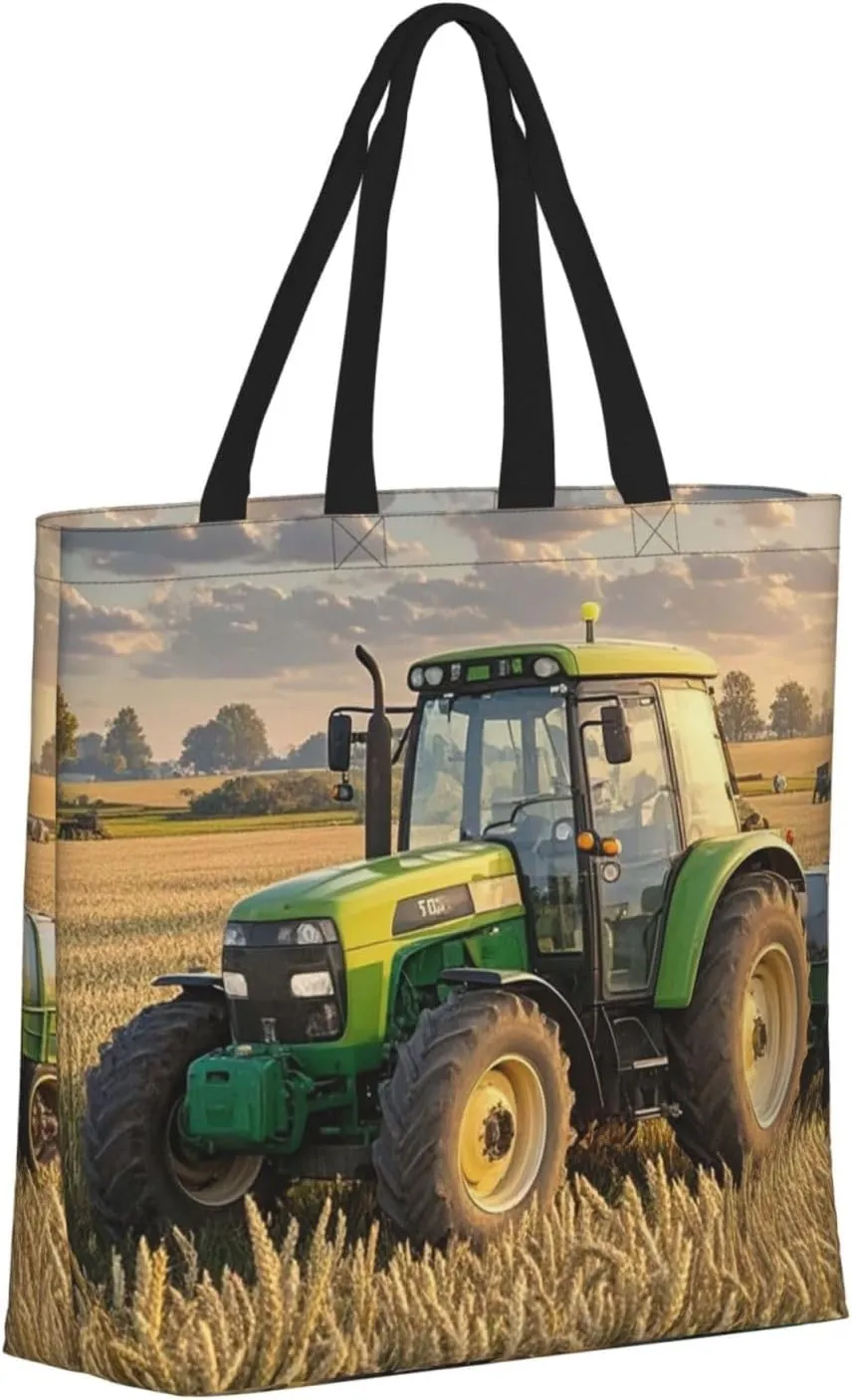 Tote Bag Large Capacity Grocery Bag With Zipper Tractor farm Shopping Bag Shoulder Bag for Women