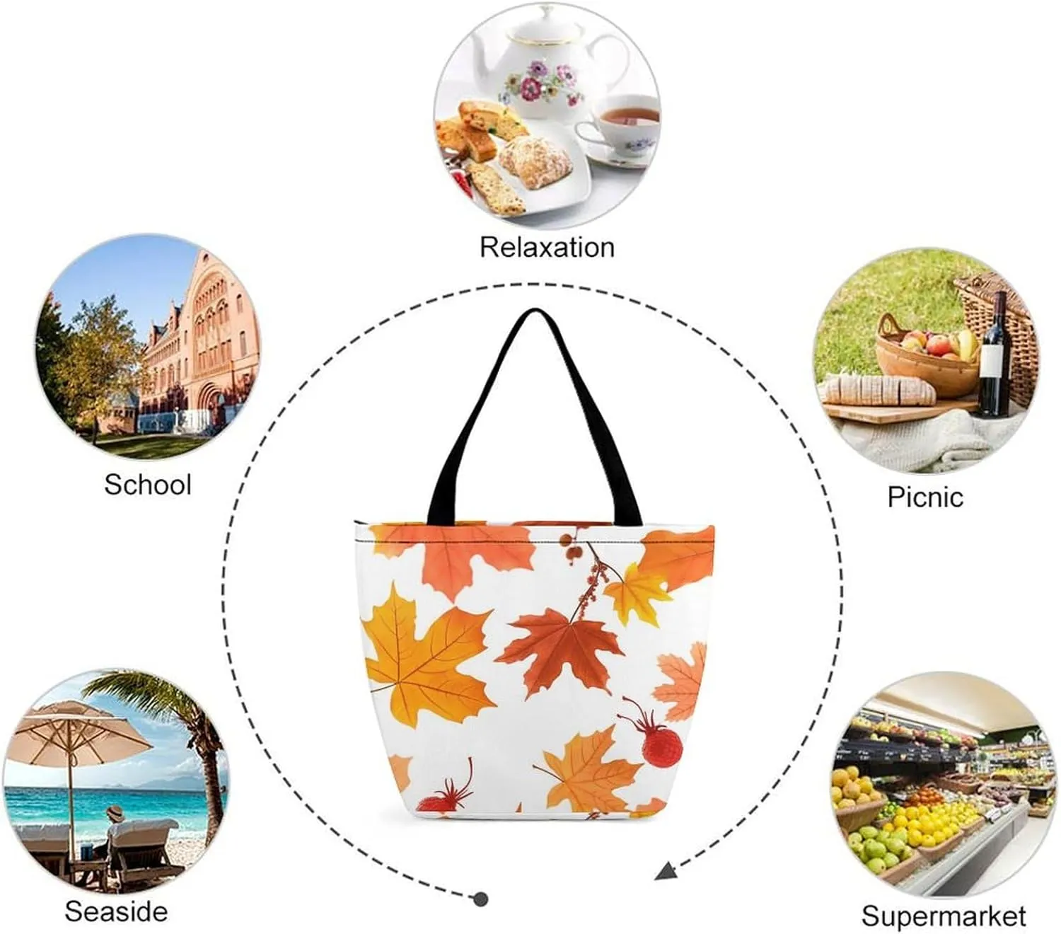 Tote Bag Reusable Grocery Bag Foldable Shopping Bag Extra Large Shoulder Bag Autumn Maple Leaves Tote Bag for Work