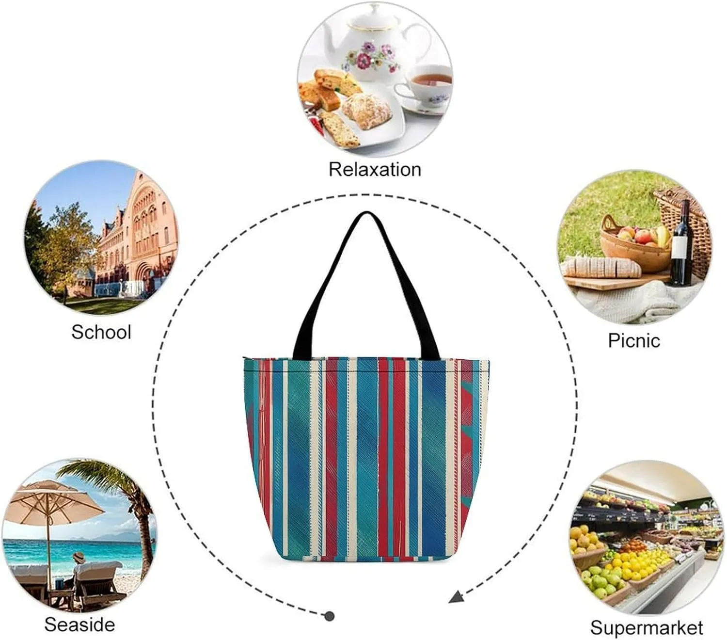 Tote Bag Reusable Grocery Bag Foldable Shopping Bag Extra Large Shoulder Bag Blue White Coral Tote Bag for Travel