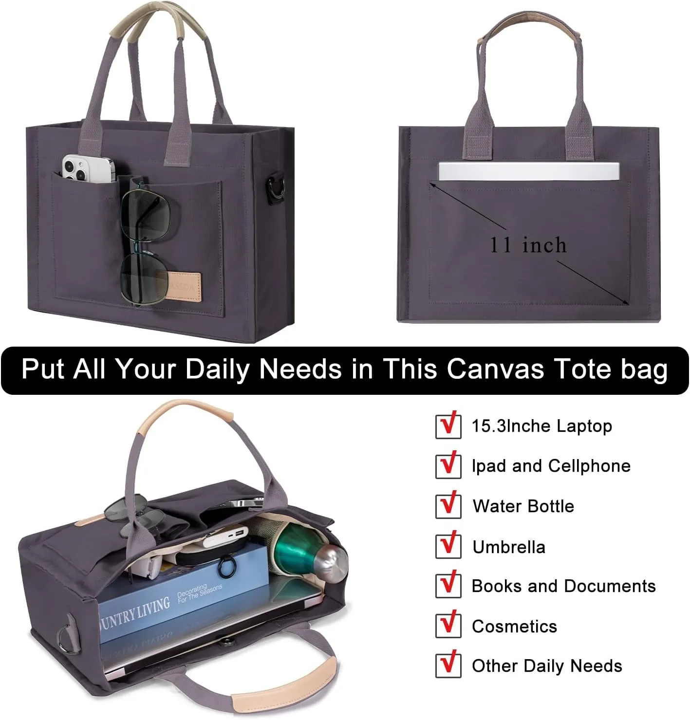 Tote Bags for Women Canvas Tote Purse Crossbody Bags with Pockets Top Handle Shoulder Handbags Satchel Bags for Women