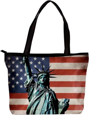 Tote Bags for Women,Womens Handbags,Small Tote Bag,American Flag Statue of Liberty