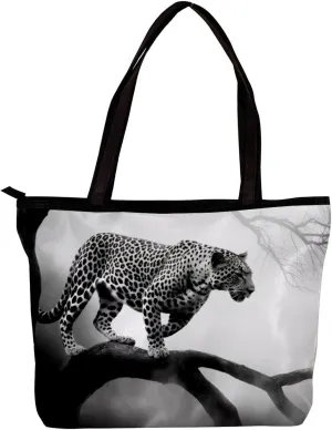 Tote Bags for Women,Womens Handbags,Small Tote Bag,Black Gray Fog Leopard