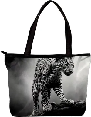 Tote Bags for Women,Womens Handbags,Small Tote Bag,Black Gray Fog Leopard