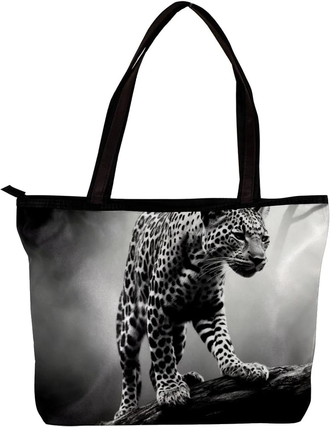 Tote Bags for Women,Womens Handbags,Small Tote Bag,Black Gray Fog Leopard