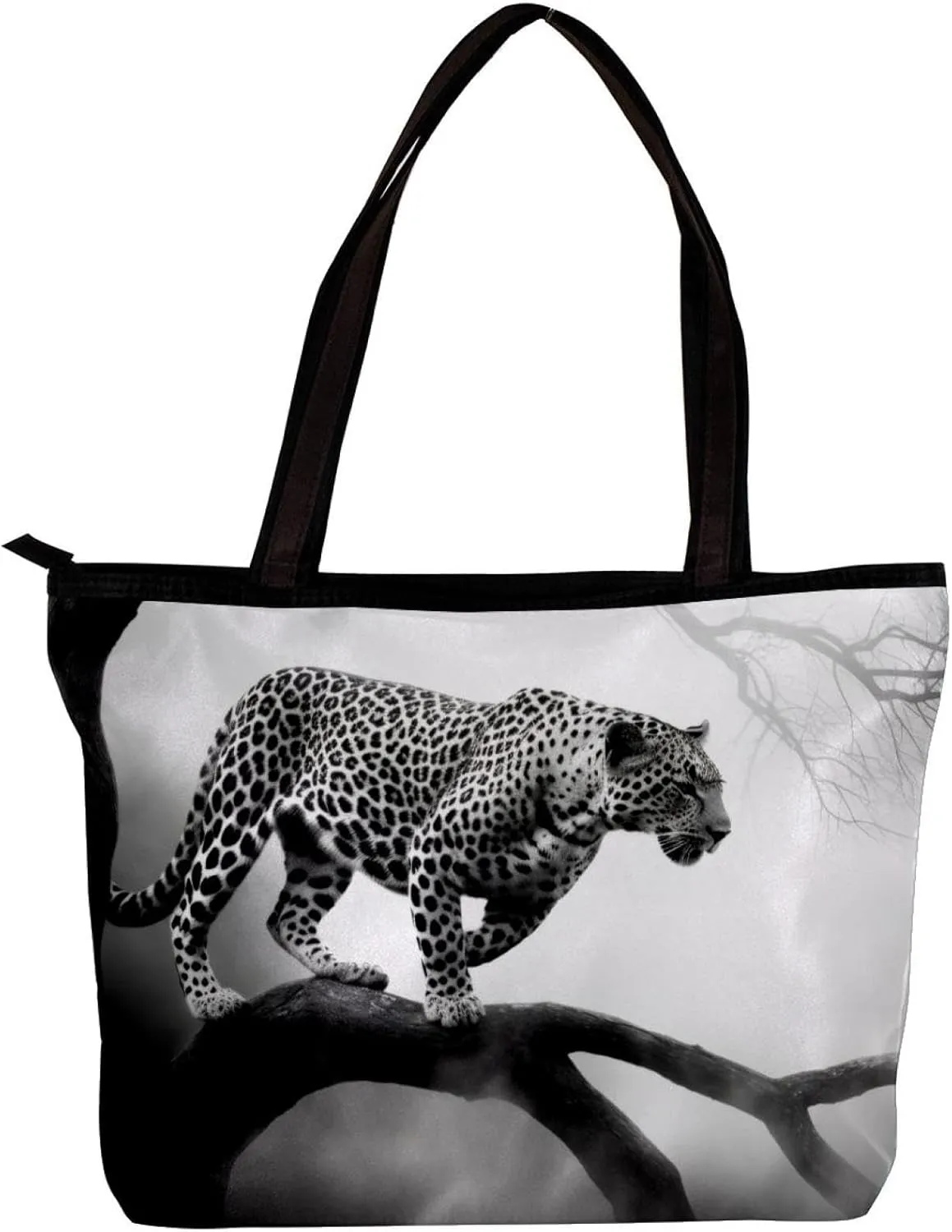 Tote Bags for Women,Womens Handbags,Small Tote Bag,Black Gray Fog Leopard