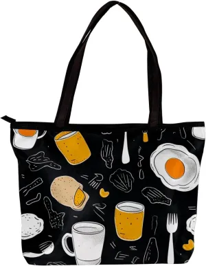 Tote Bags for Women,Womens Handbags,Small Tote Bag,Breakfast Coffee Fried Egg