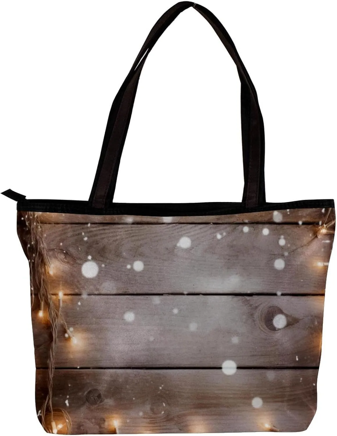 Tote Bags for Women,Womens Handbags,Small Tote Bag,Christmas Lights Decoration Wood Planks