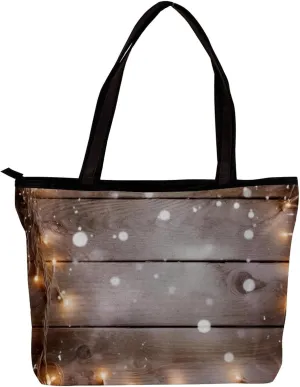 Tote Bags for Women,Womens Handbags,Small Tote Bag,Christmas Lights Decoration Wood Planks