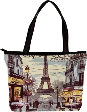 Tote Bags for Women,Womens Handbags,Small Tote Bag,Eiffel Tower Vintage Newspaper