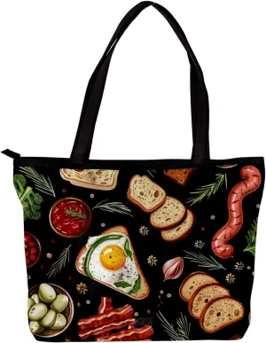 Tote Bags for Women,Womens Handbags,Small Tote Bag,Food Breakfast