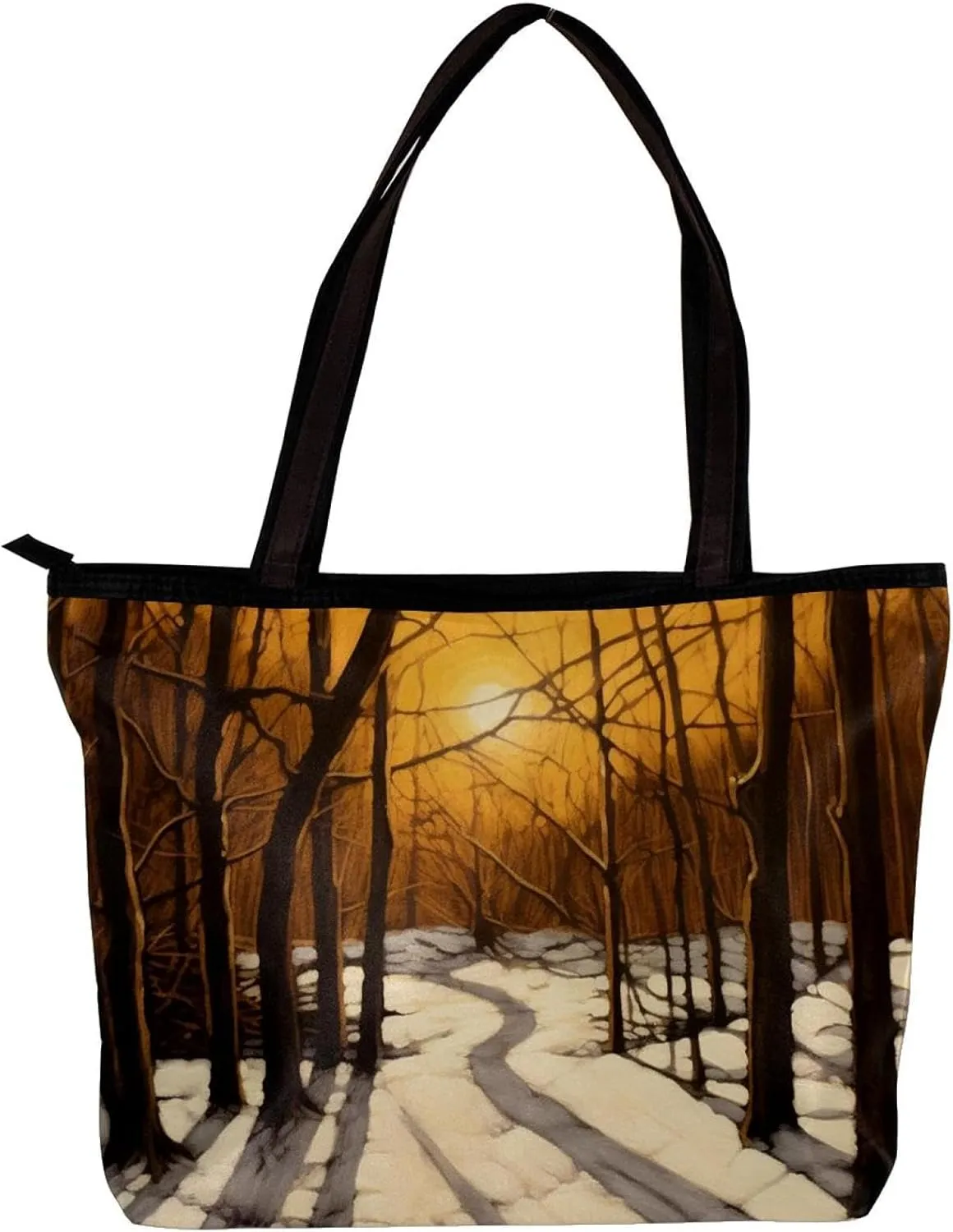Tote Bags for Women,Womens Handbags,Small Tote Bag,Winter Forest Tree Path