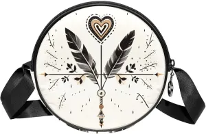 Travel Crossbody Bags for Women, Round, Shoulder Bag, arrow feather and heart love