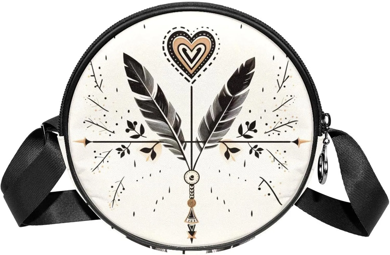Travel Crossbody Bags for Women, Round, Shoulder Bag, arrow feather and heart love