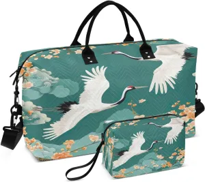 Travel Duffel Bag Large Weekender Overnight Bags for Women Men, Cranes Gym Bag with Toiletry Bag