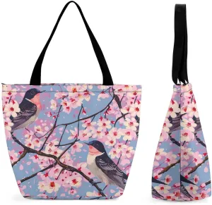 Tree Swallow Tote Bag for Women Reusable Beach Shoulder Bag Lightweight Grocery Bags Travel Handbag
