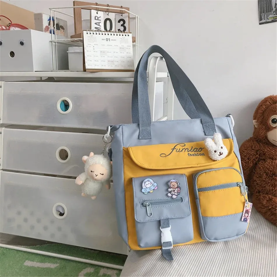 Trendy Nylon Patchwork School Bookbag for Teenager Fashion