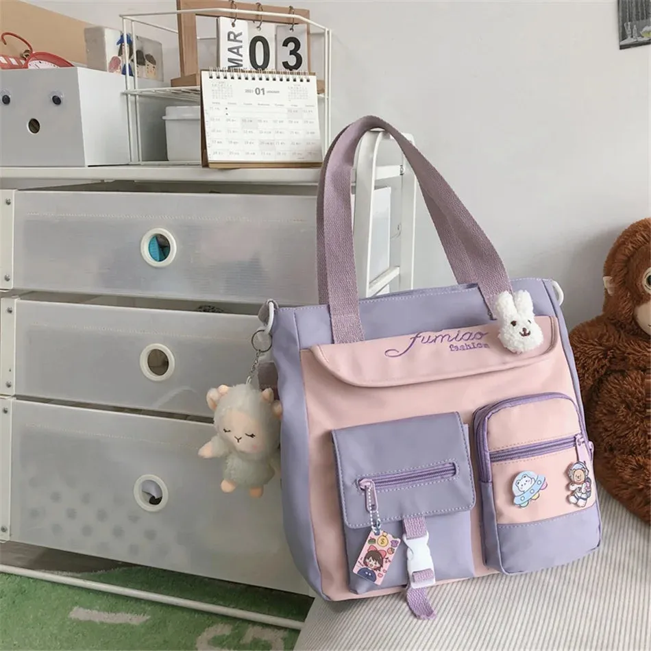 Trendy Nylon Patchwork School Bookbag for Teenager Fashion