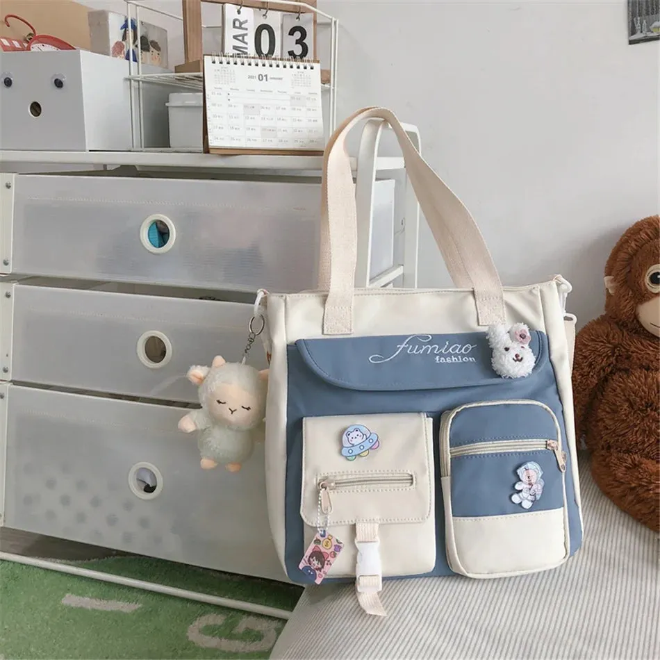 Trendy Nylon Patchwork School Bookbag for Teenager Fashion