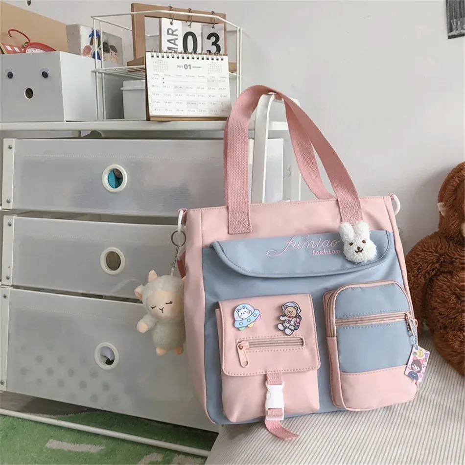 Trendy Nylon Patchwork School Bookbag for Teenager Fashion