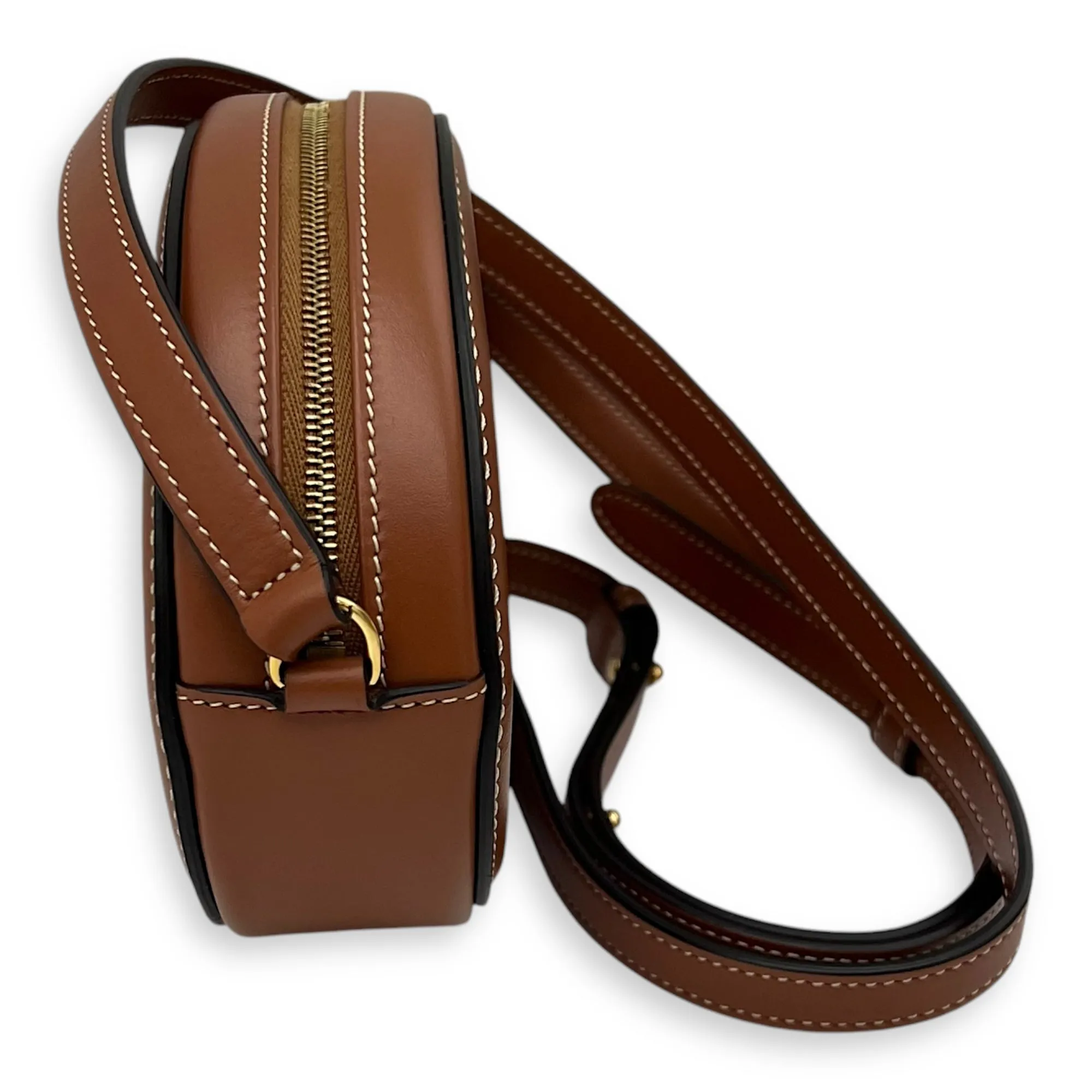 Triomphe Crossbody Bag Brown in Calfskin, Gold hardware