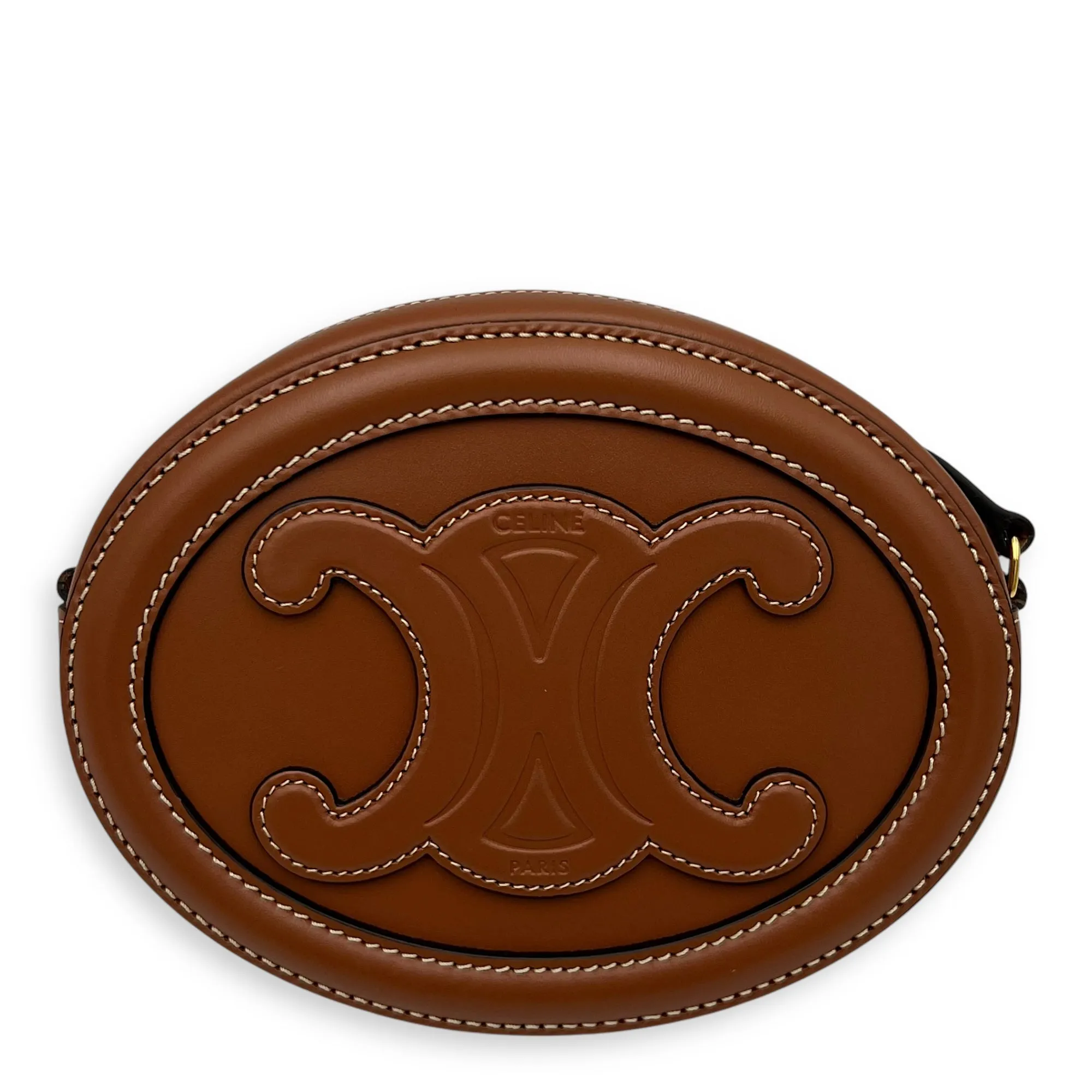 Triomphe Crossbody Bag Brown in Calfskin, Gold hardware