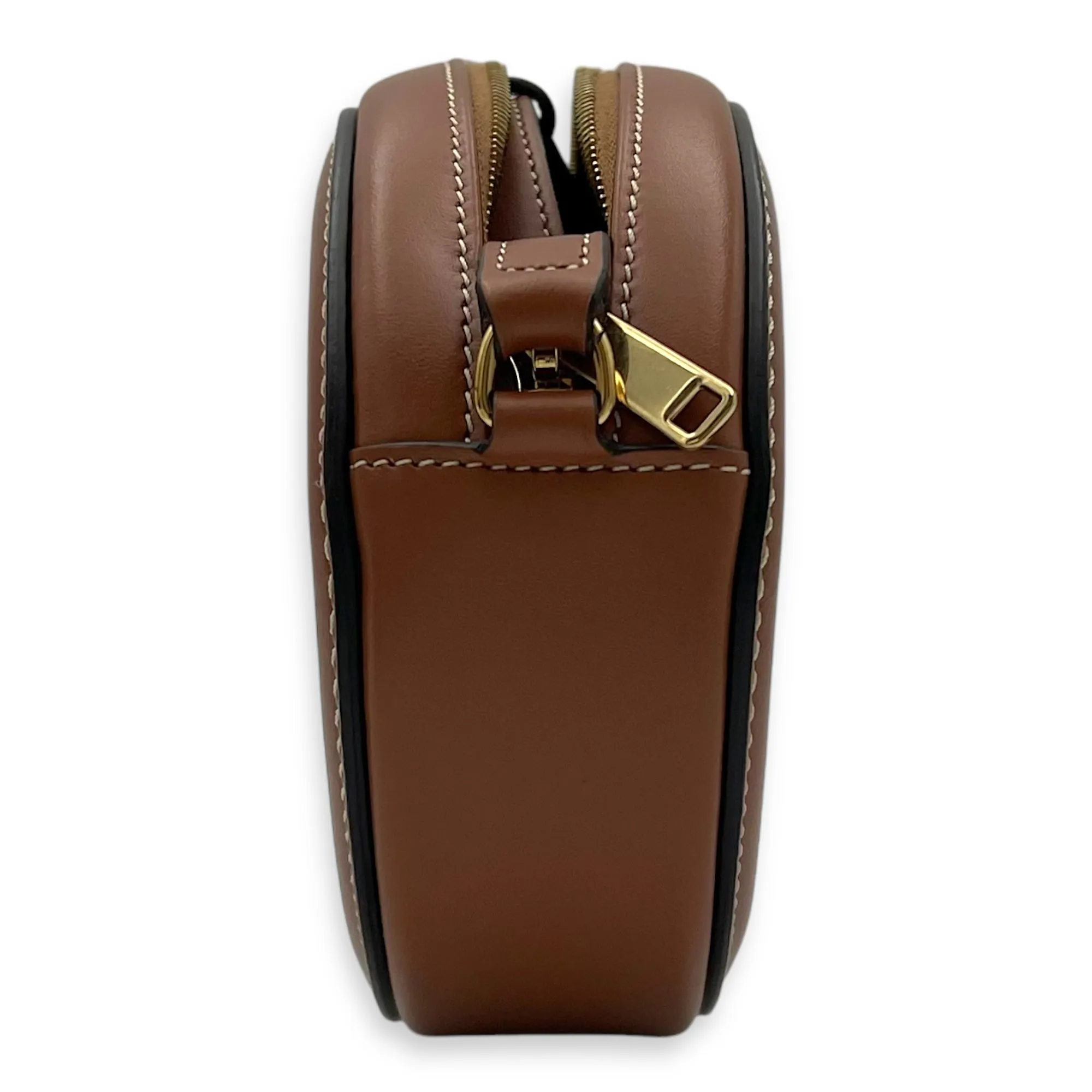 Triomphe Crossbody Bag Brown in Calfskin, Gold hardware