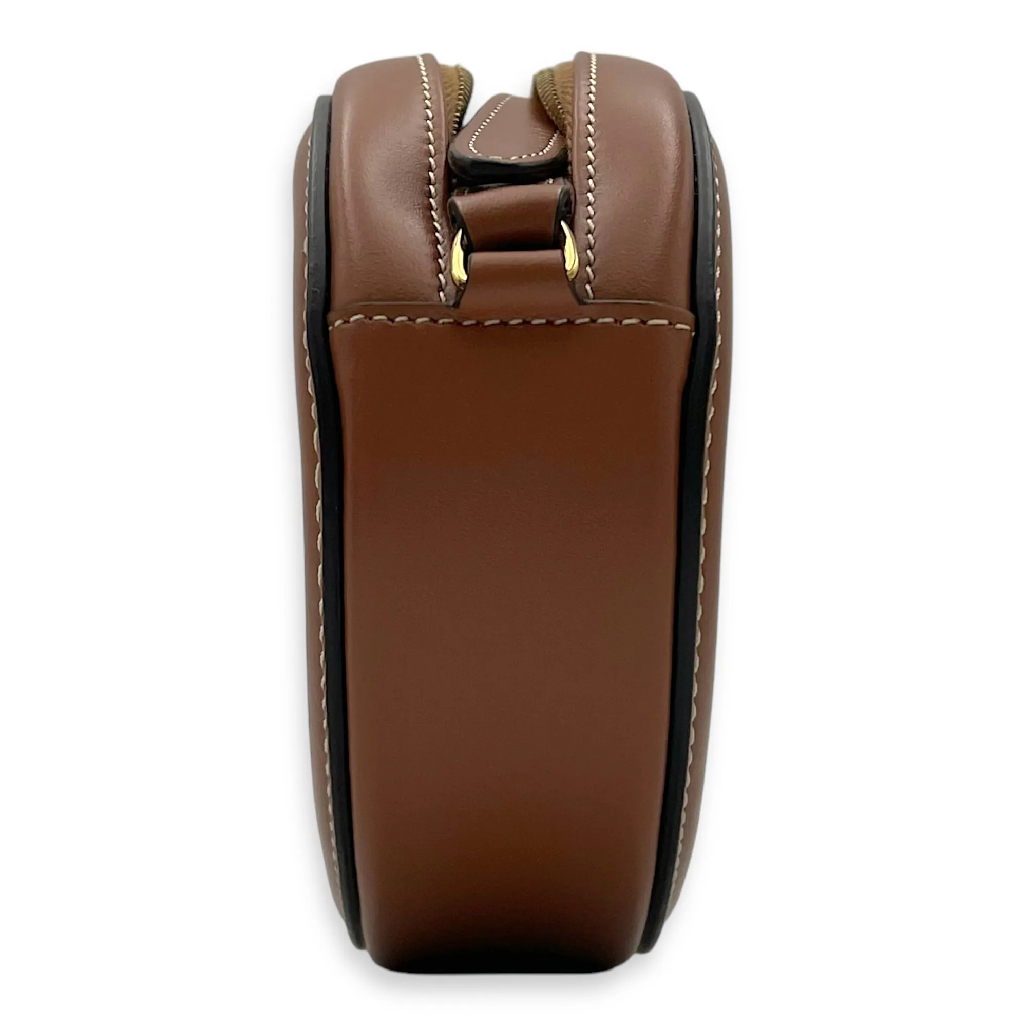 Triomphe Crossbody Bag Brown in Calfskin, Gold hardware