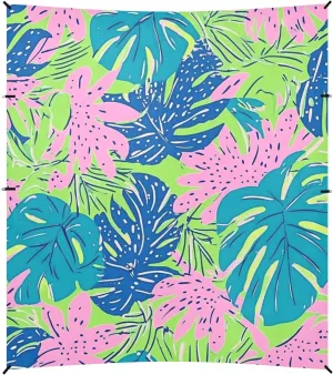 Tropical Colorful Leaves Beach Canopy UPF50  Easy Setup Sun Shade with Sand Shovel for Camping, Picnics, Backyard & Fishing