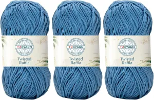 Troyarn Twisted Raffia Yarn for Crafting and Design for Creative Projects, Sustainable Soft Beach Bag,Hat, Hand Knitting Handbags Medium(4) 100% Polyester/(3x3.52 Oz)/(3x109 Yd) (11819 - Denim Blue)