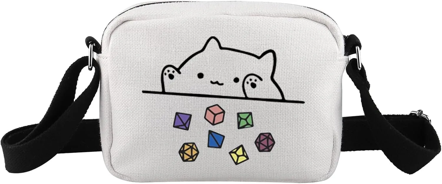 TSOTMO Cat Throwing Dice Bag of Holding Zipper Pouch Gamer Dice Crossbody Bag Funny Gaming Gift