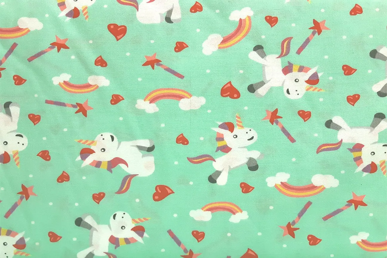 Unicorn On Green Patchwork / Craft Fabric