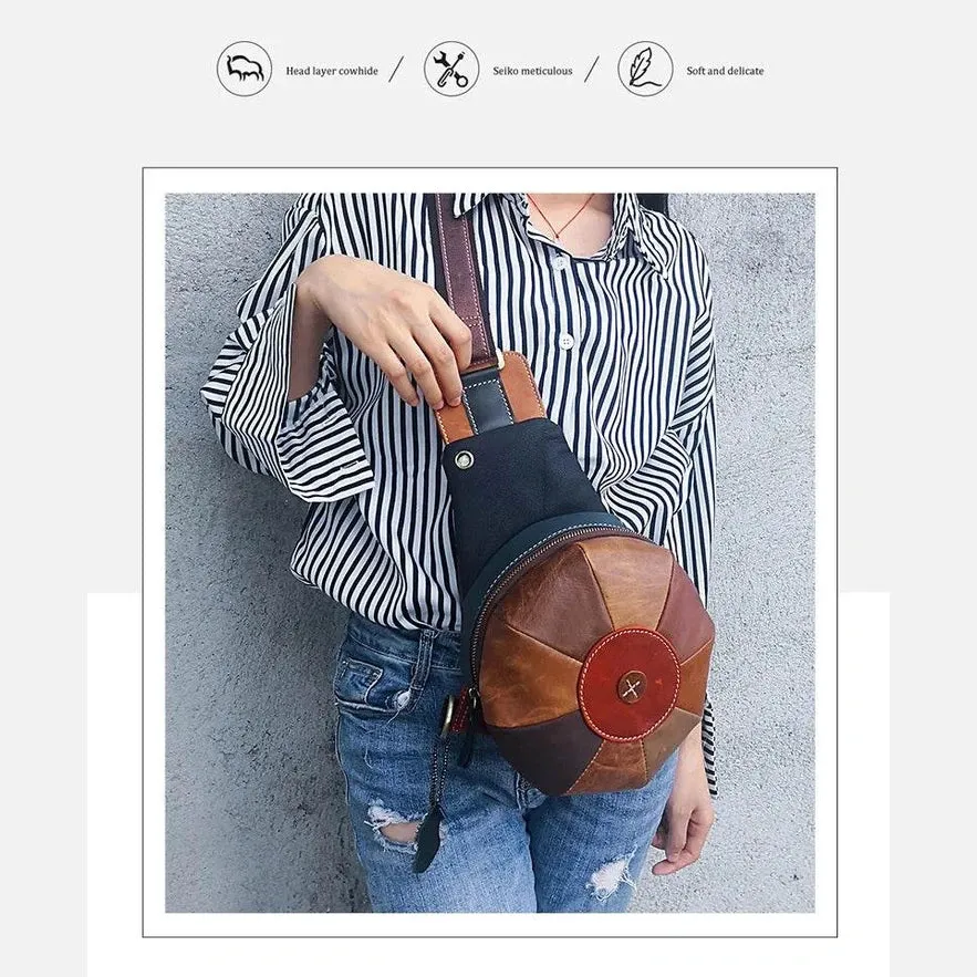 Unique Design Women’s Chest Bag with Earphone Hole Leather Sling