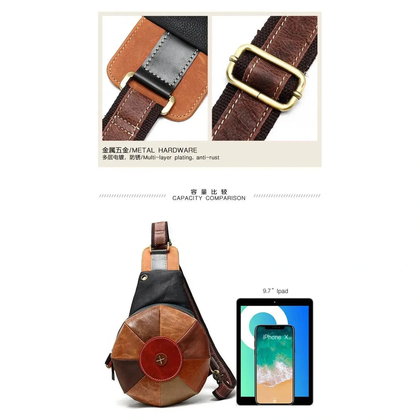 Unique Design Women’s Chest Bag with Earphone Hole Leather Sling