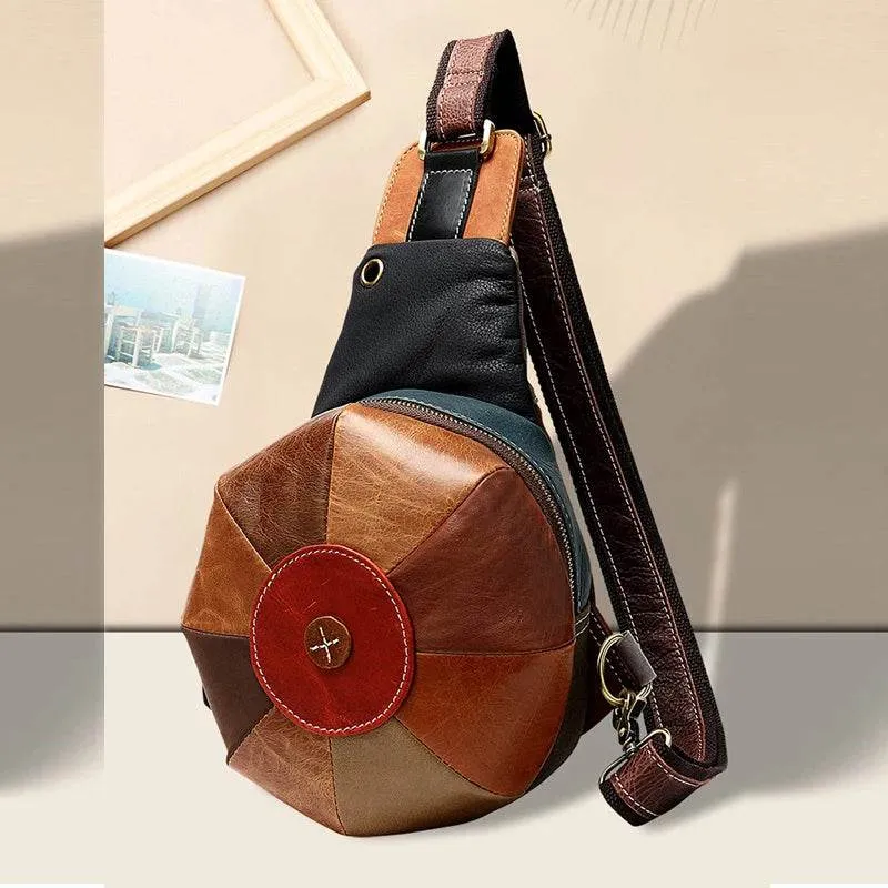 Unique Design Women’s Chest Bag with Earphone Hole Leather Sling