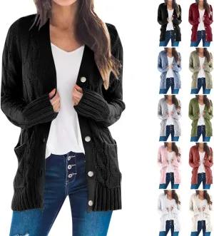 UQRZAU Womens Patchwork Cardigan Long Sleeve Open Front Knit Button Down Sweaters Coat Pockets S, 5XL