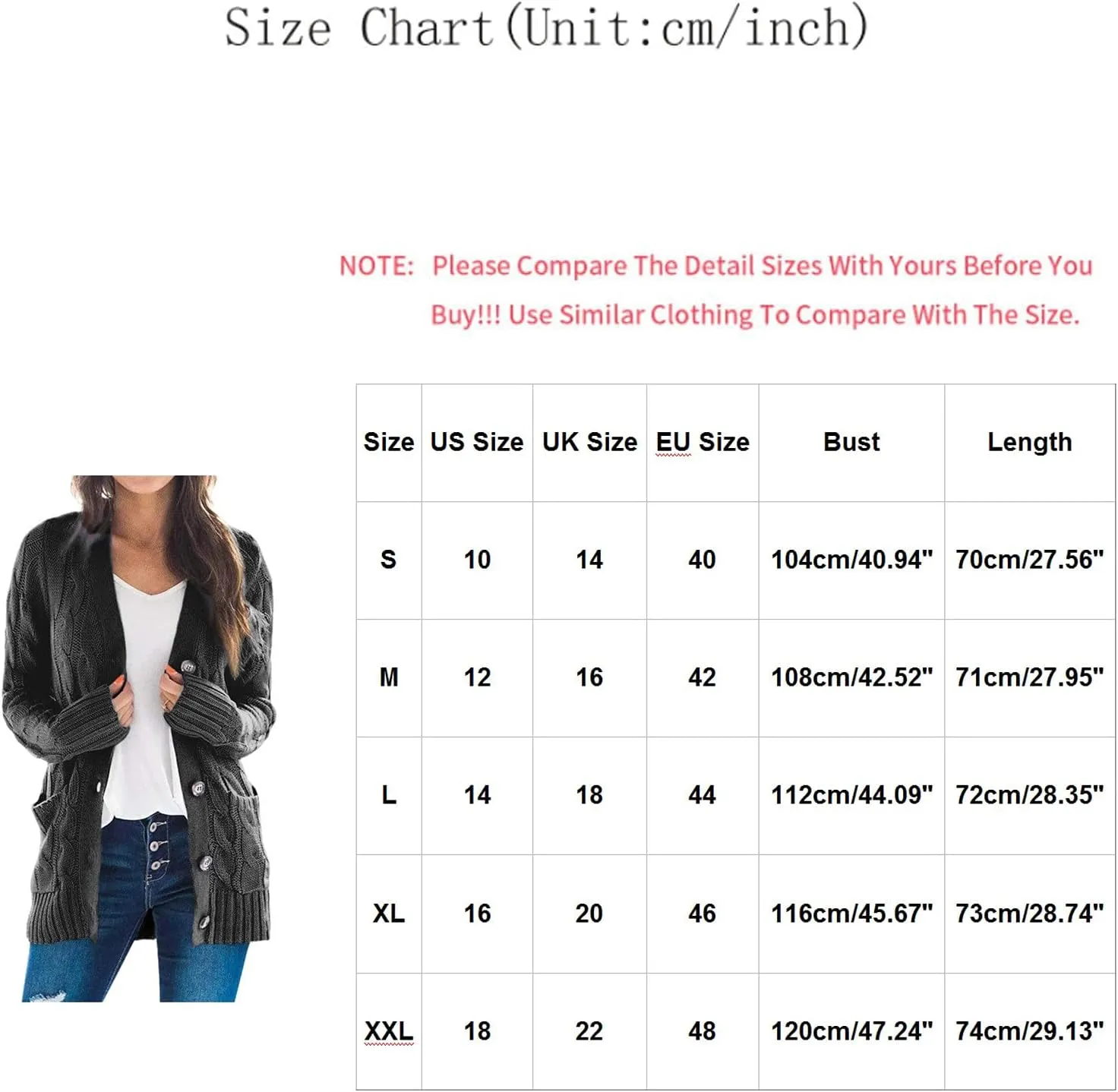 UQRZAU Womens Patchwork Cardigan Long Sleeve Open Front Knit Button Down Sweaters Coat Pockets S, 5XL